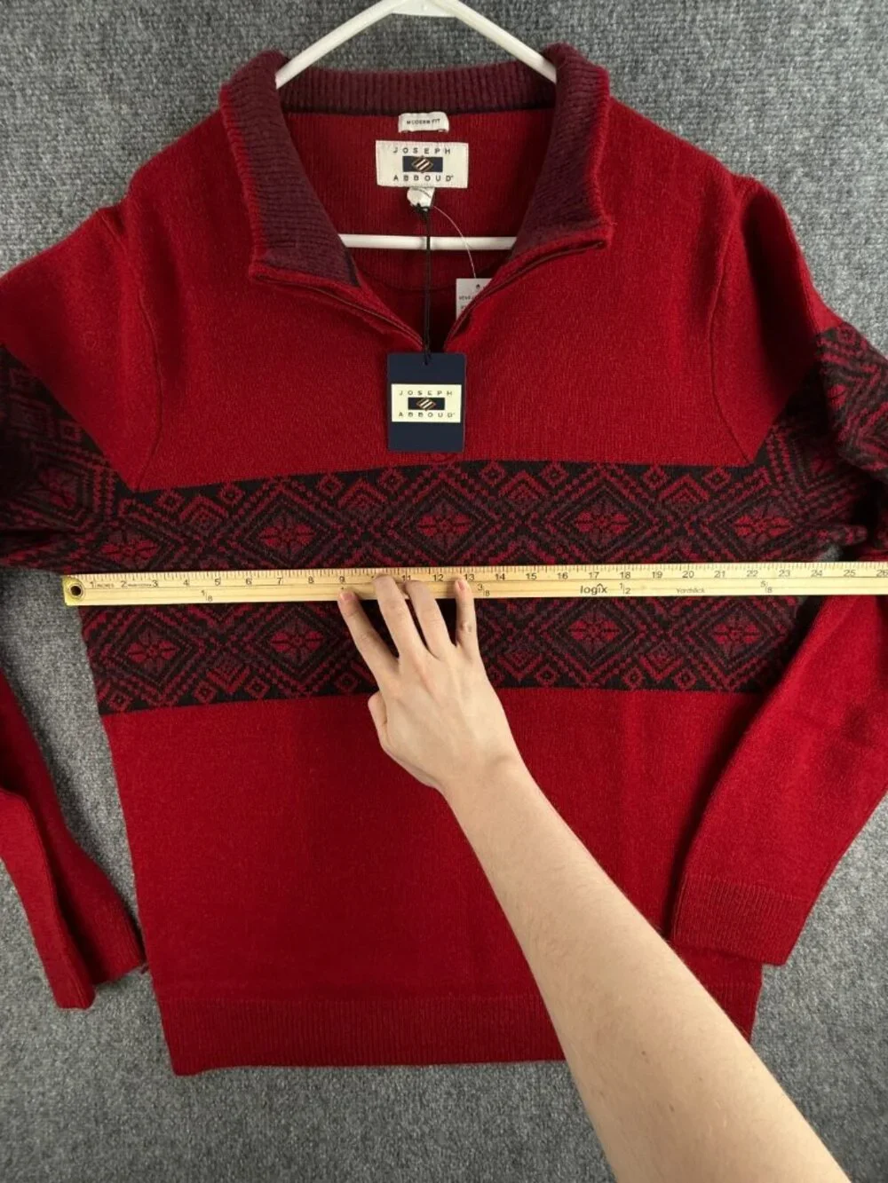 NWT Joseph Abboud Red Fair Isle Wool Blend 1/4 Zip Pullover Sweater 2XL - $80